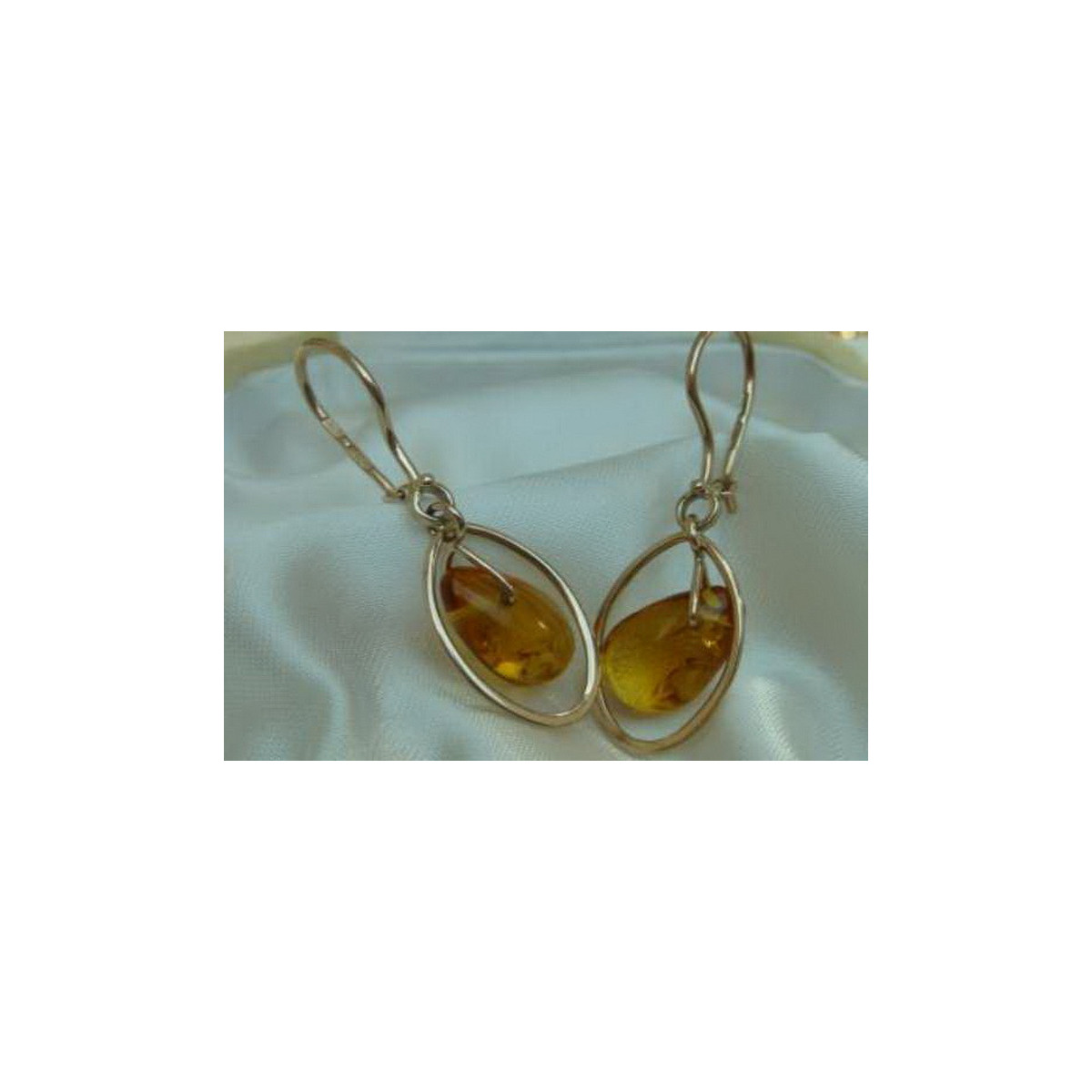 Russian Soviet silver rose gold plated 925 Amber earrings veab004